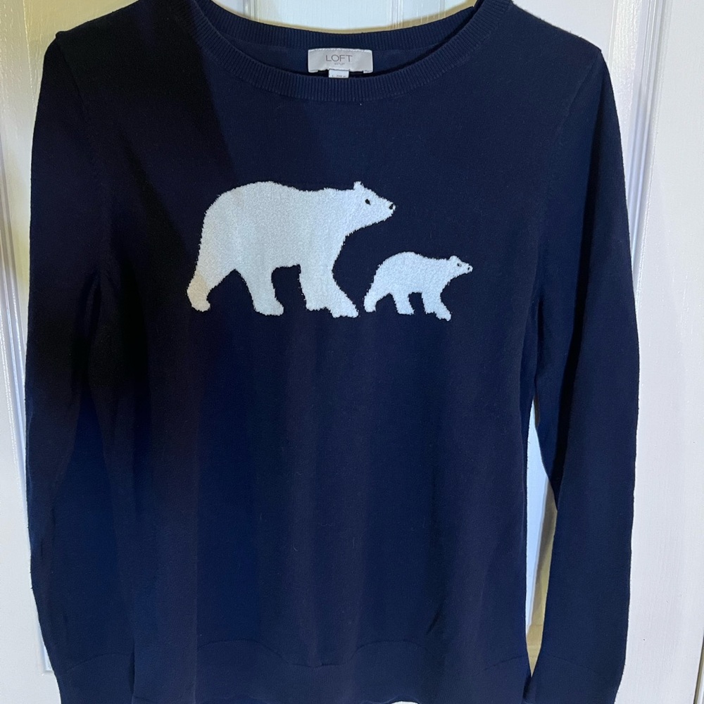 LOFT Navy Sweater with Polar Bear Design